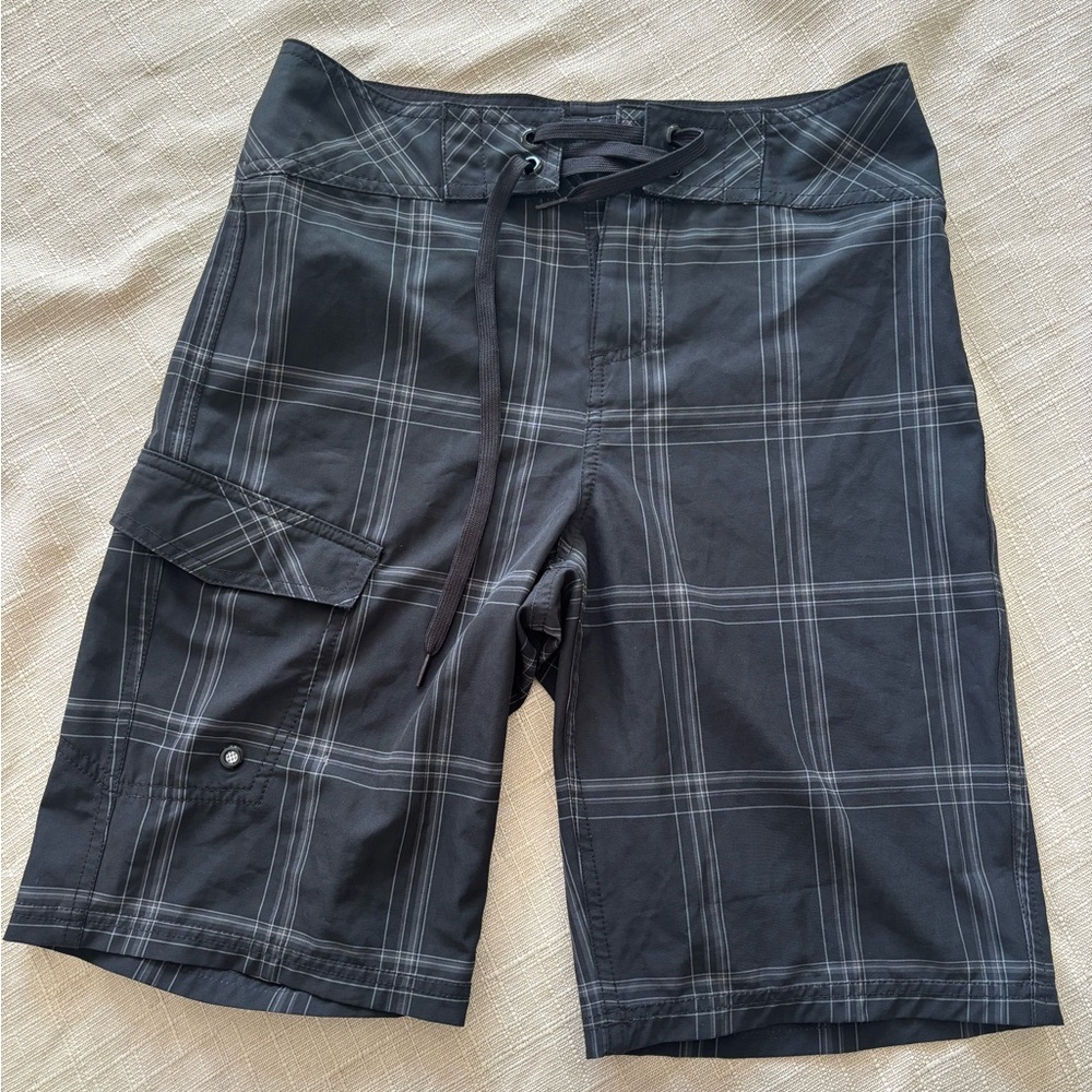 Mossimo Supply Co Black Plaid Board Shorts Surf Swim Size 28